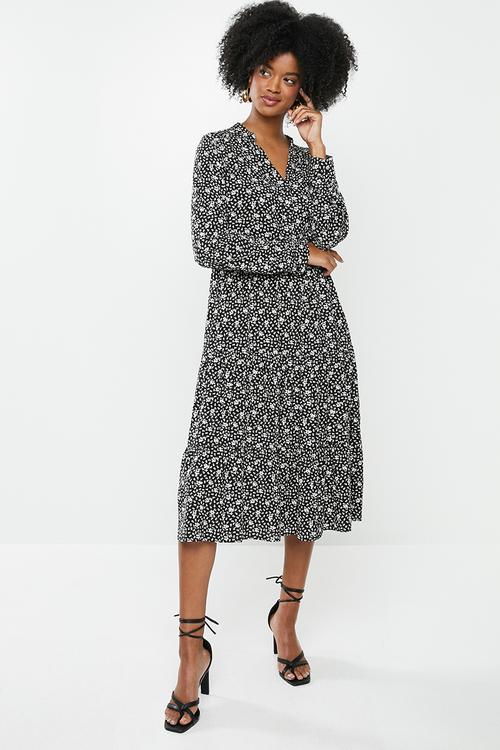 Tiered midi dress - black floral