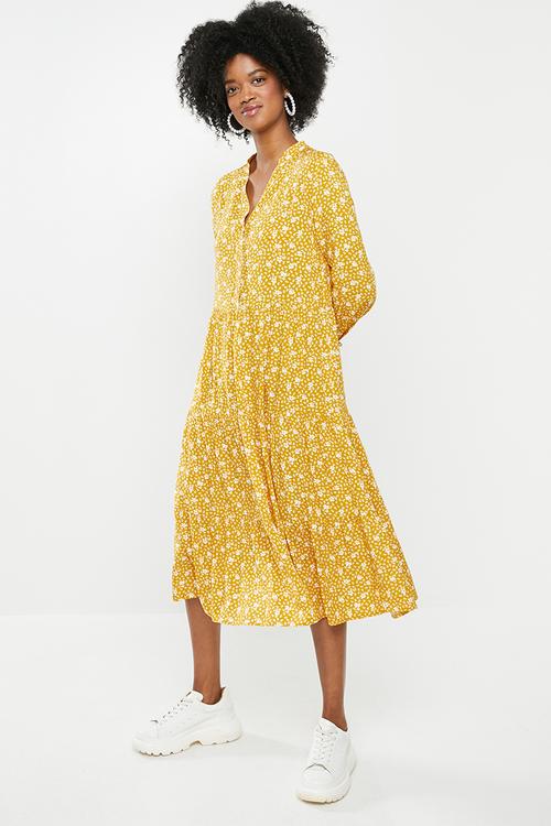 Tiered midi dress - mustard floral