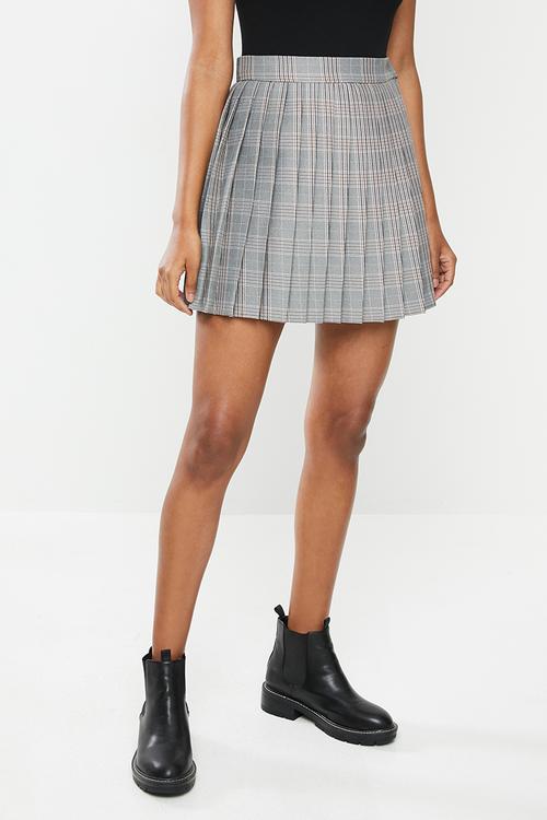 Pleated check mini skirt - orange & black