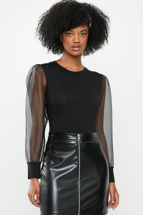 Organza sleeve top - black