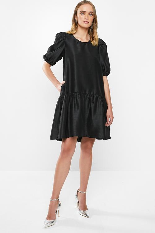 Puff sleeve mini dress - black