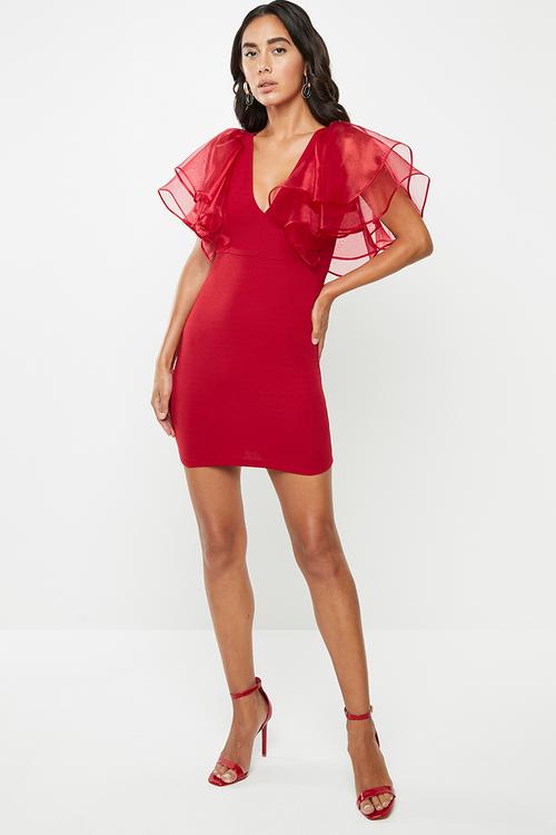 Ruffel mini bodycon - red