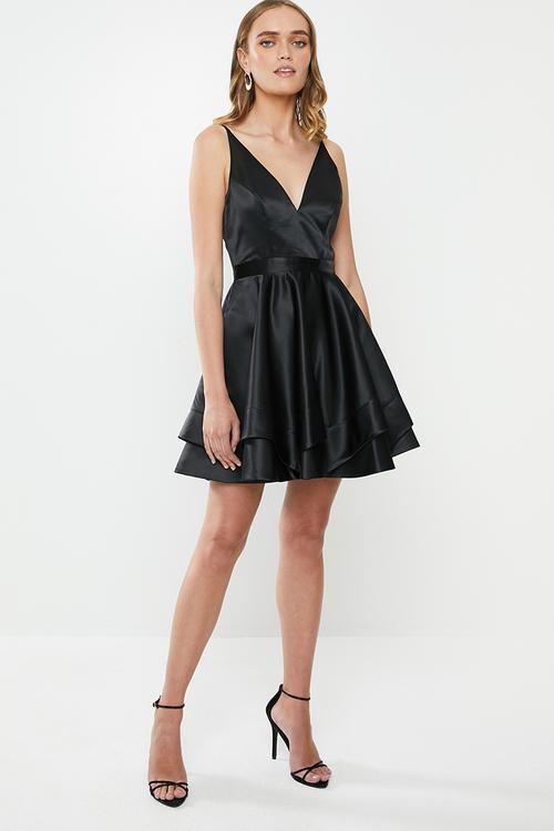 Satin skater dress - black