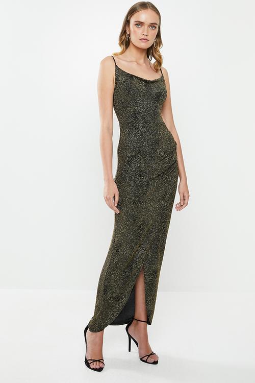 Metallic cowl maxi - gold
