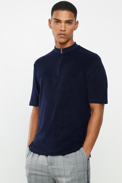 Terry half zip polo - navy