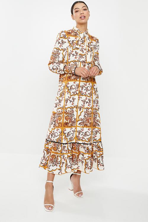 Scarf print maxi -  white & yellow