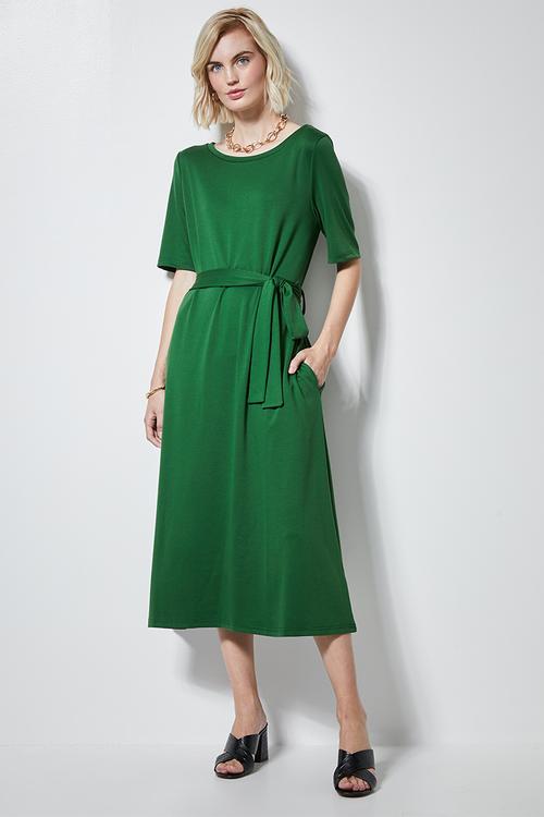 Fit & flare belted dress - green