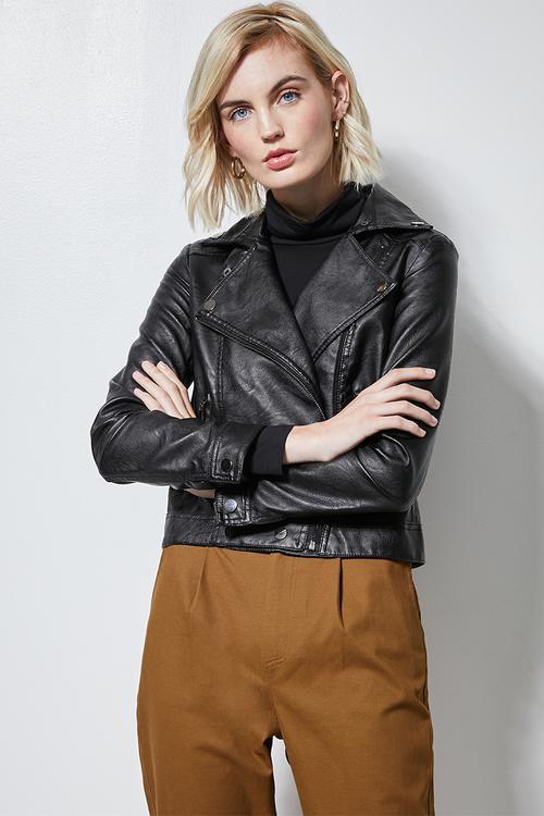 Pu biker  jacket - black