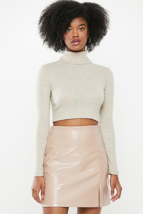 Knit cropped turtleneck - neutral