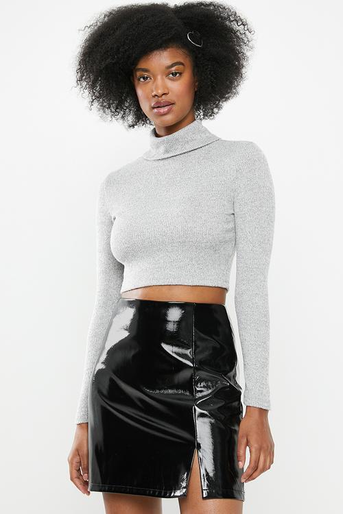 SOFT TOUCH ROLL OVER CROP TOP- GREY MELANGE 