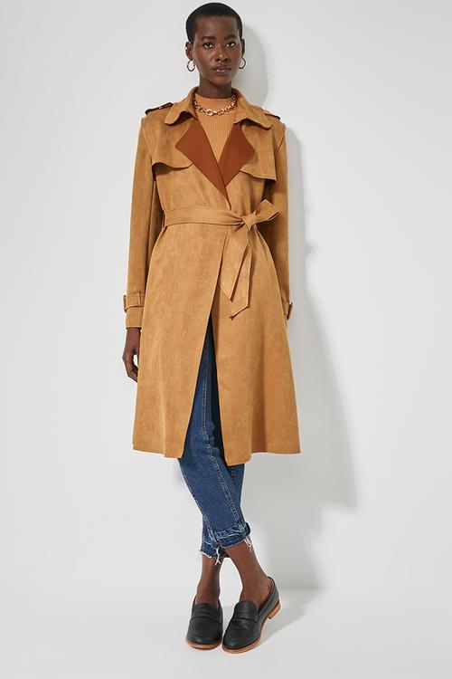Suedette trench - camel 
