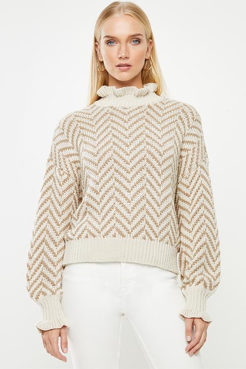 Bantex long sleeve highneck top - brown & neutral