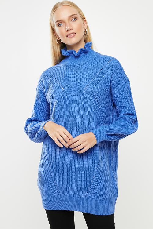 Glendora siska long sleeve high neck blouse - blue