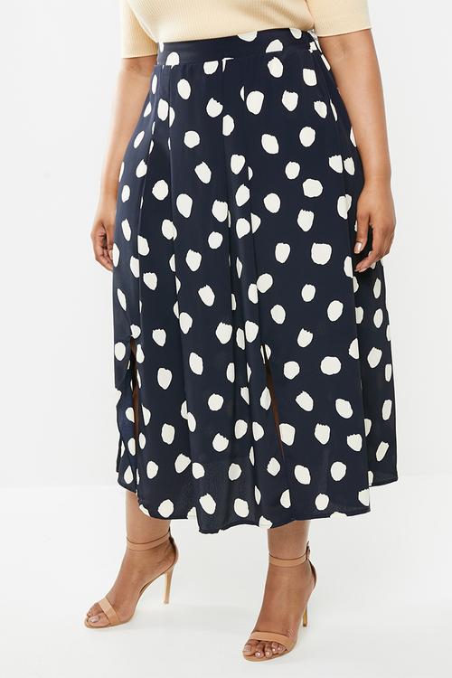 Plus messy spot skirt - navy & cream 