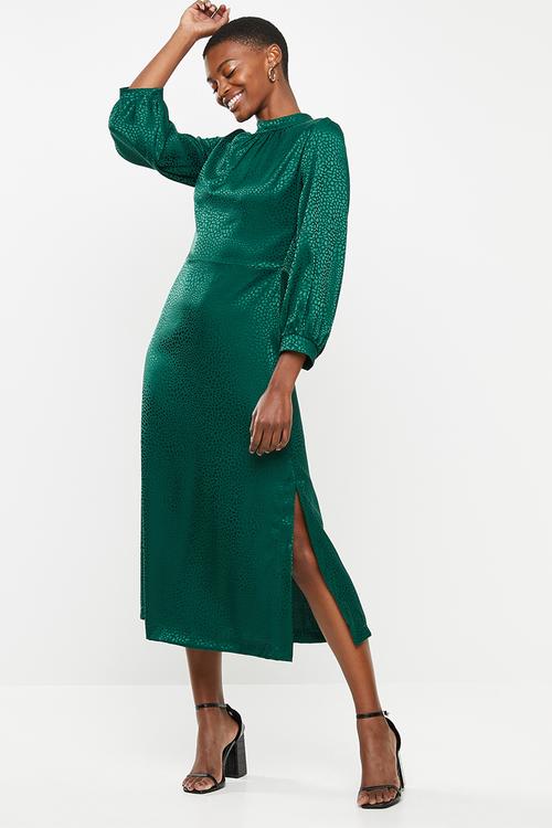 Satin midi dress - green