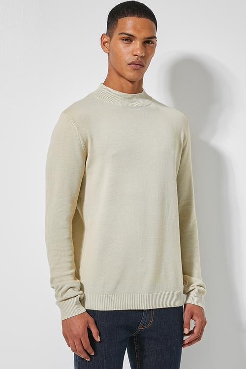 Slim fit high neck knit - stone