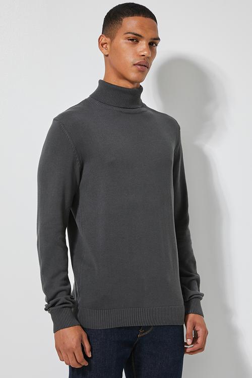 Premium slim fit roll neck knit - charcoal