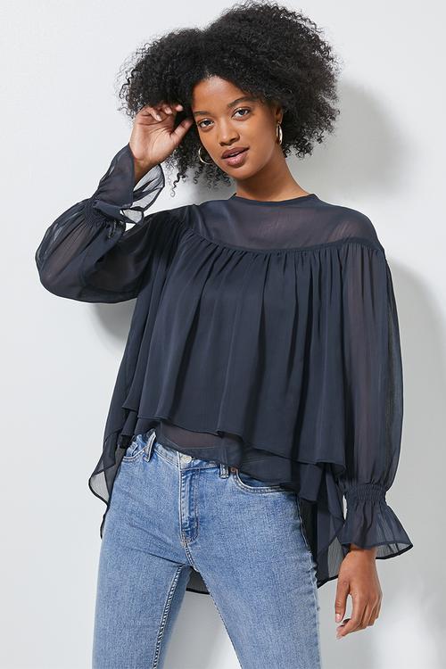 Double layer hi lo blouse - navy