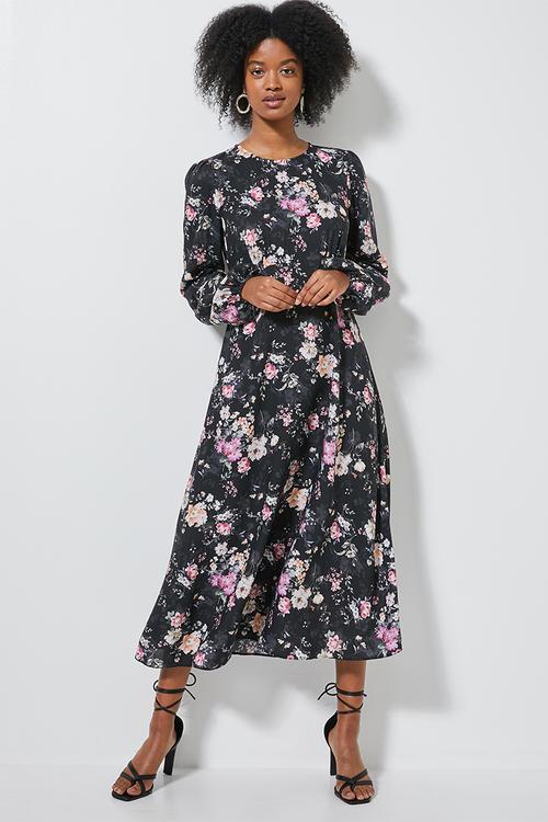 Midi tea dress long sleeve - black 