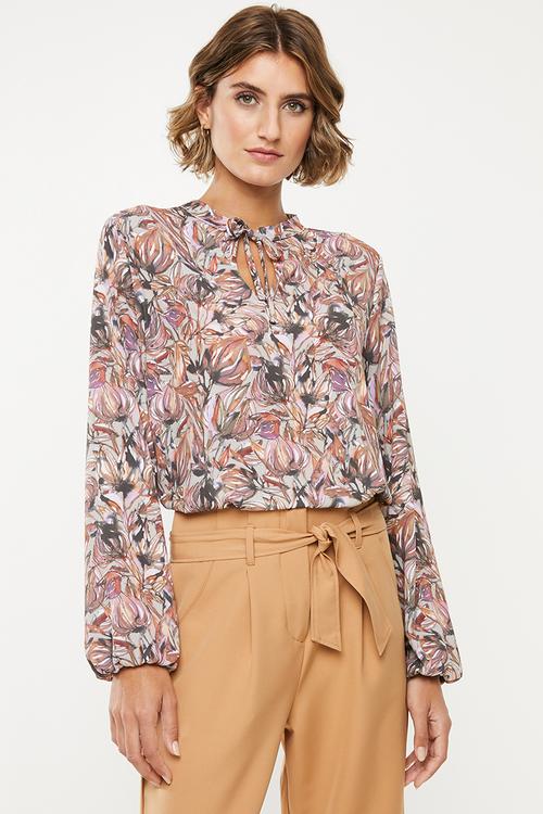 Long sleeve neck tie shell blouse - multi 