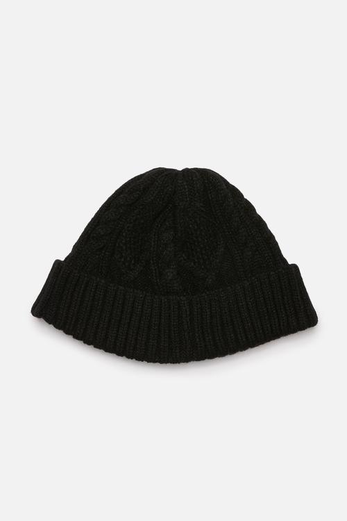 Cable knit fisherman beanie - black