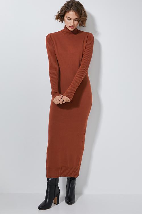 Organic cotton knitwear dress - rust