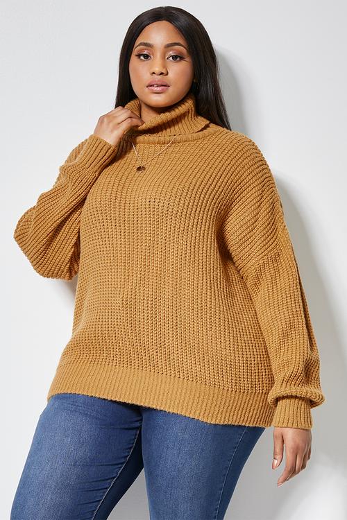 Rolled neck chunky jumper - ochre