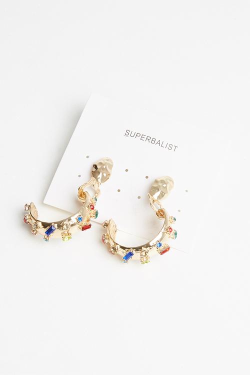 Multi-stone hoop earrings - gold