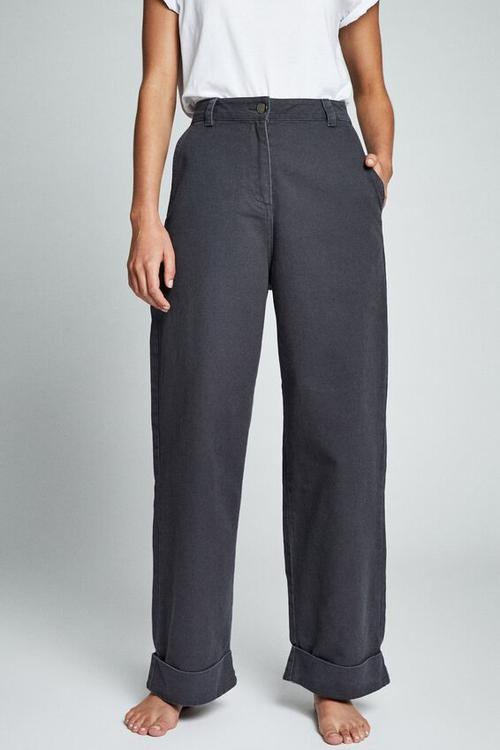 Cuffed wide leg pant - washed black