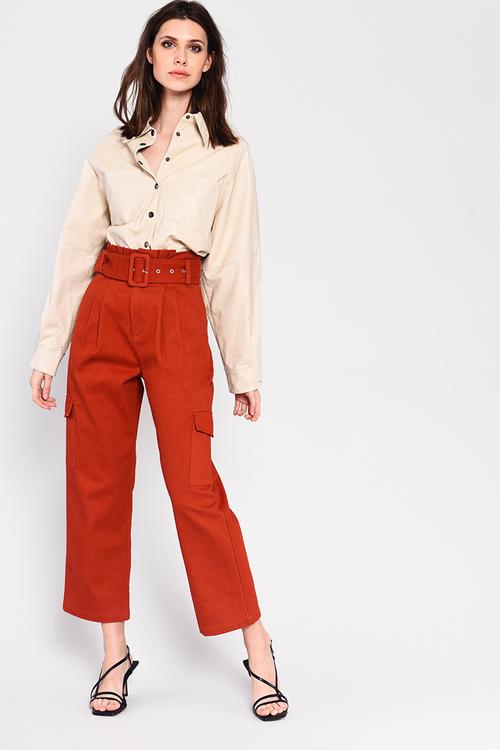 High waisted belted cargo trouser - rust