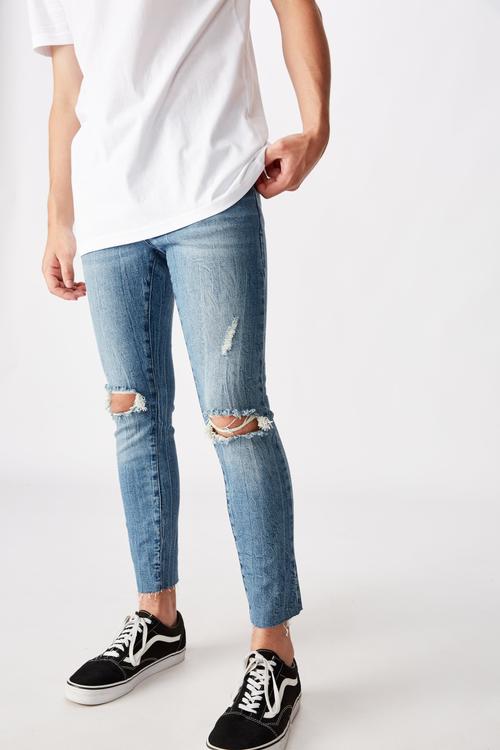 Raw hem skinny leg jean - bright indigo
