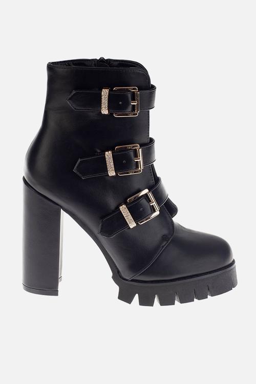 Just my buckle heel utility boot - black