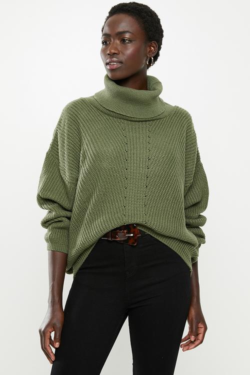 Slouchy cowl neck jumper - khaki