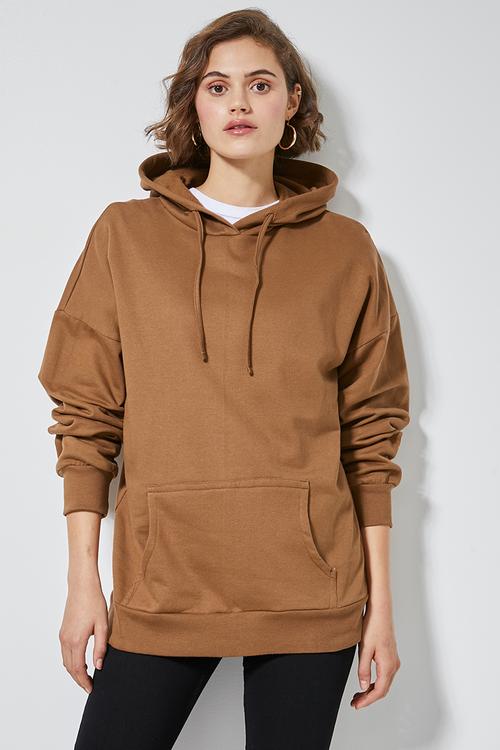 Longline hoodie - tobacco
