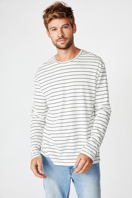 Easy stripe tbar premium long sleeve tee - White & navy 
