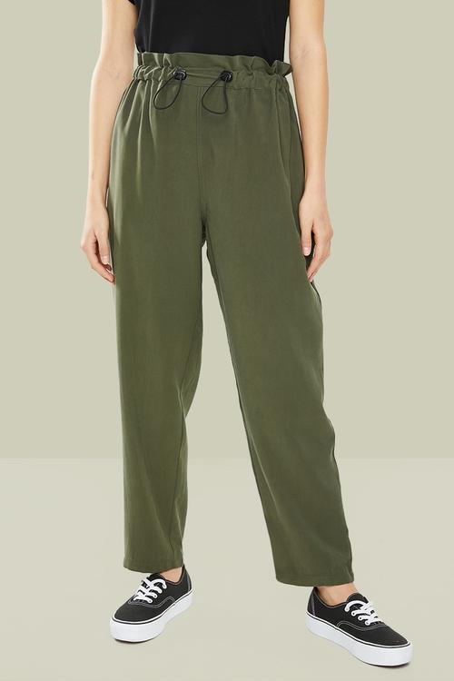 Premium drawstring paperbag trouser - khaki 