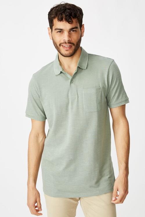 Brunswick slub polo - antique green texture