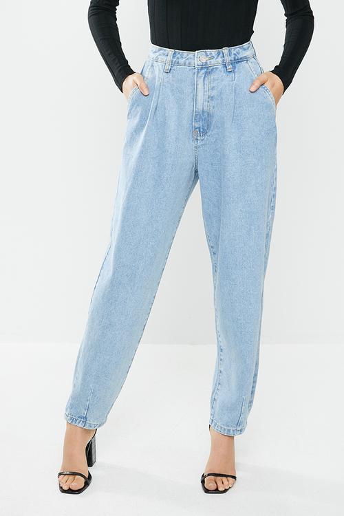 Slouch highwaisted pleat detail jean - blue