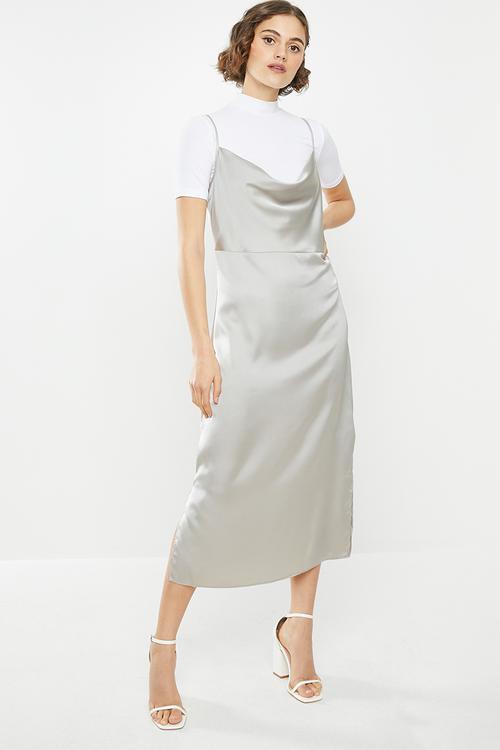 Cowl cami slip dress satin - grey