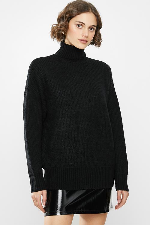 Premium boyfriend roll neck - black