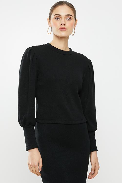 Puff sleeve knit top - black