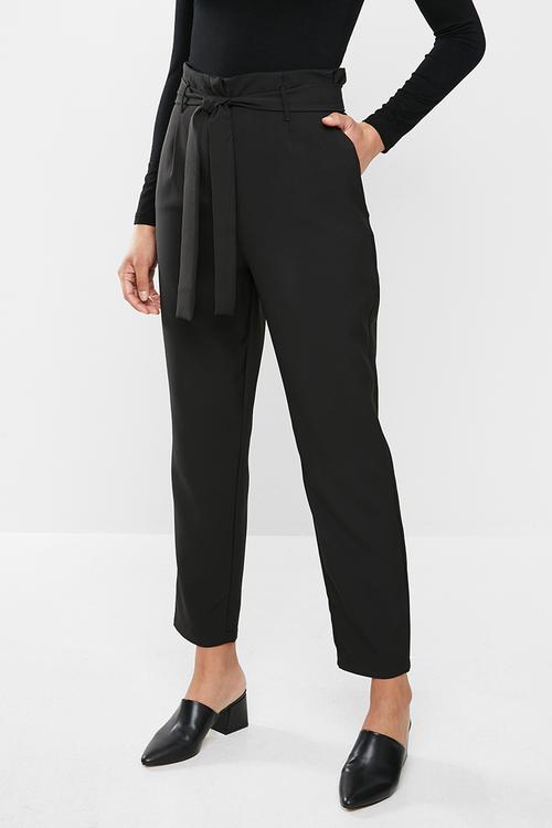 Paperbag tapered pants - Black