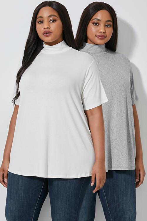 2 pack funnel neck swing tees - grey & white 