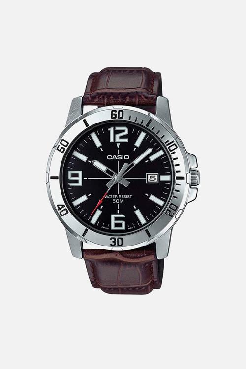 Wrist watch analogue - brown & silver