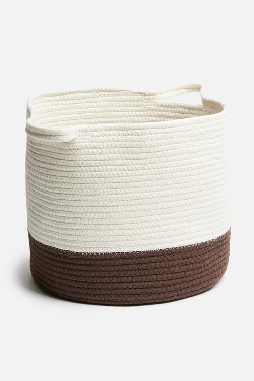 Cotton rope basket - white & rust brown 