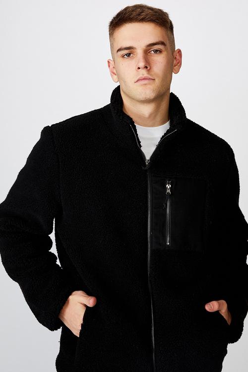 Sherpa zip through jacket - black