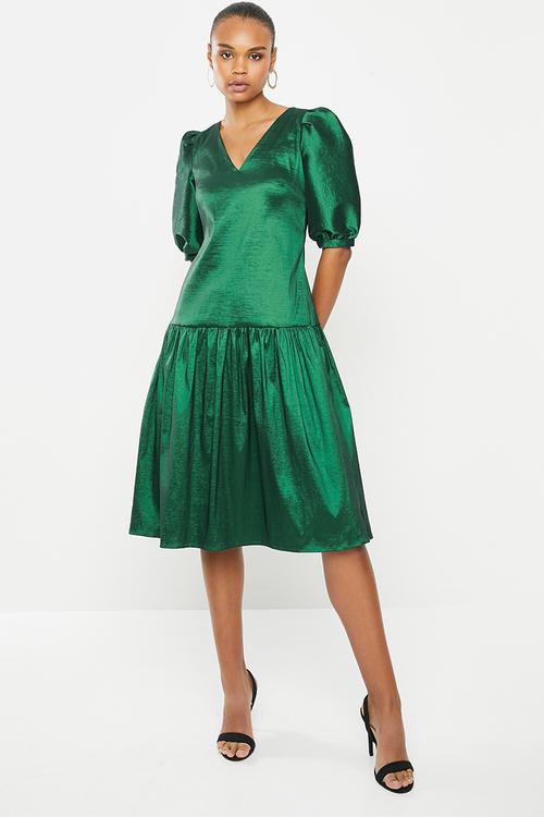 Taffeta statement dress - emerald