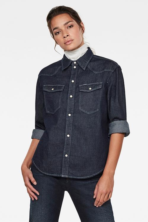 Western denim relaxed shirt long sleeve - blue