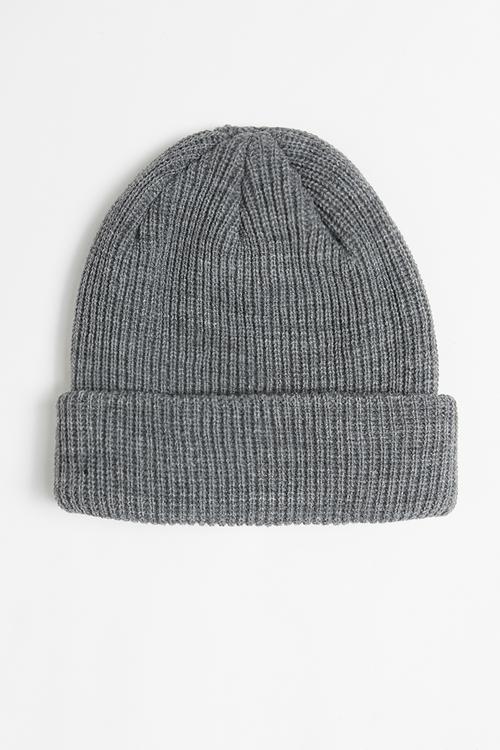 Knitted turn up beanie - grey