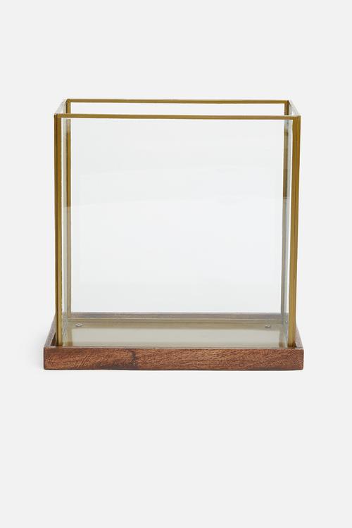 Rectangular glass lantern - brass antique gold